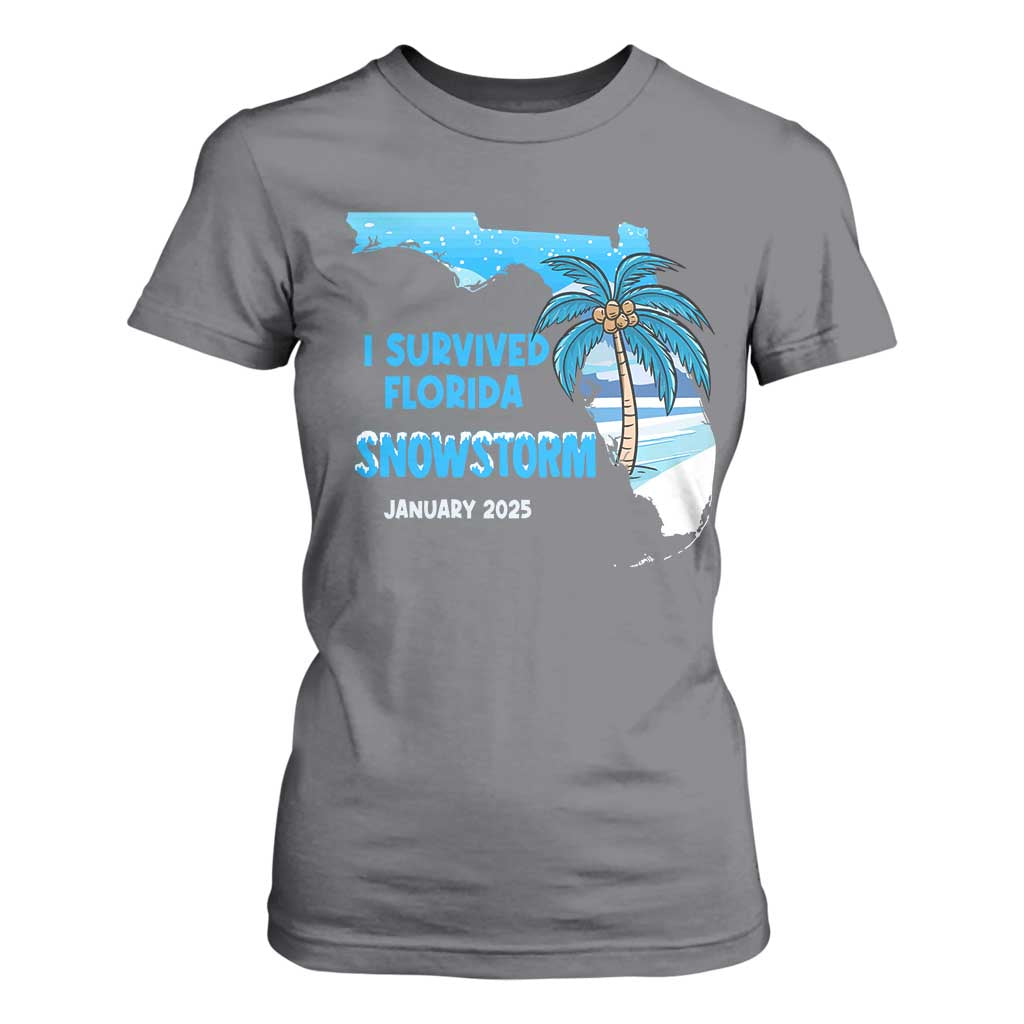 Funny I Survived Florida Snowstorm 2025 T Shirt For Women Coconut Palm Tree TS11 Charcoal Print Your Wear