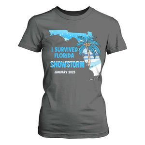 Funny I Survived Florida Snowstorm 2025 T Shirt For Women Coconut Palm Tree TS11 Dark Heather Print Your Wear