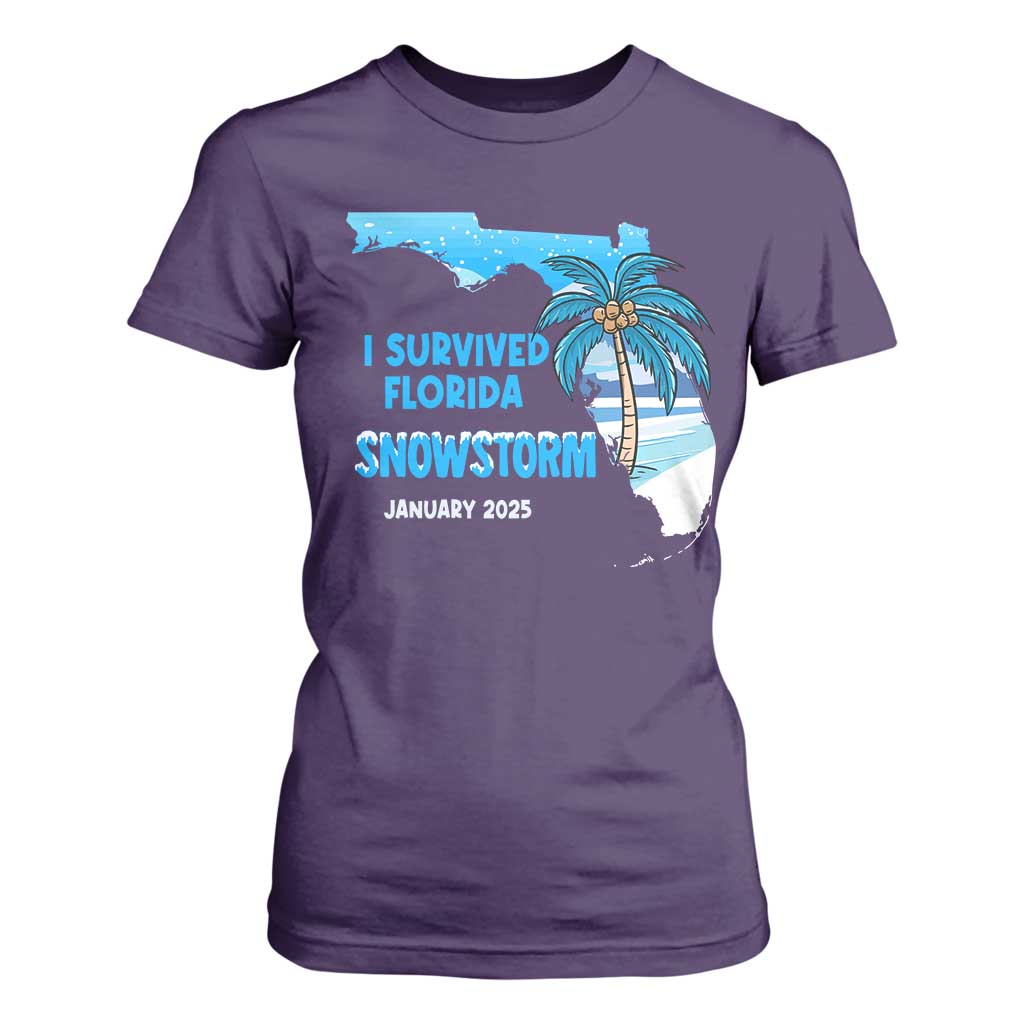 Funny I Survived Florida Snowstorm 2025 T Shirt For Women Coconut Palm Tree TS11 Purple Print Your Wear