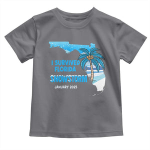 Funny I Survived Florida Snowstorm 2025 Toddler T Shirt Coconut Palm Tree TS11 Charcoal Print Your Wear