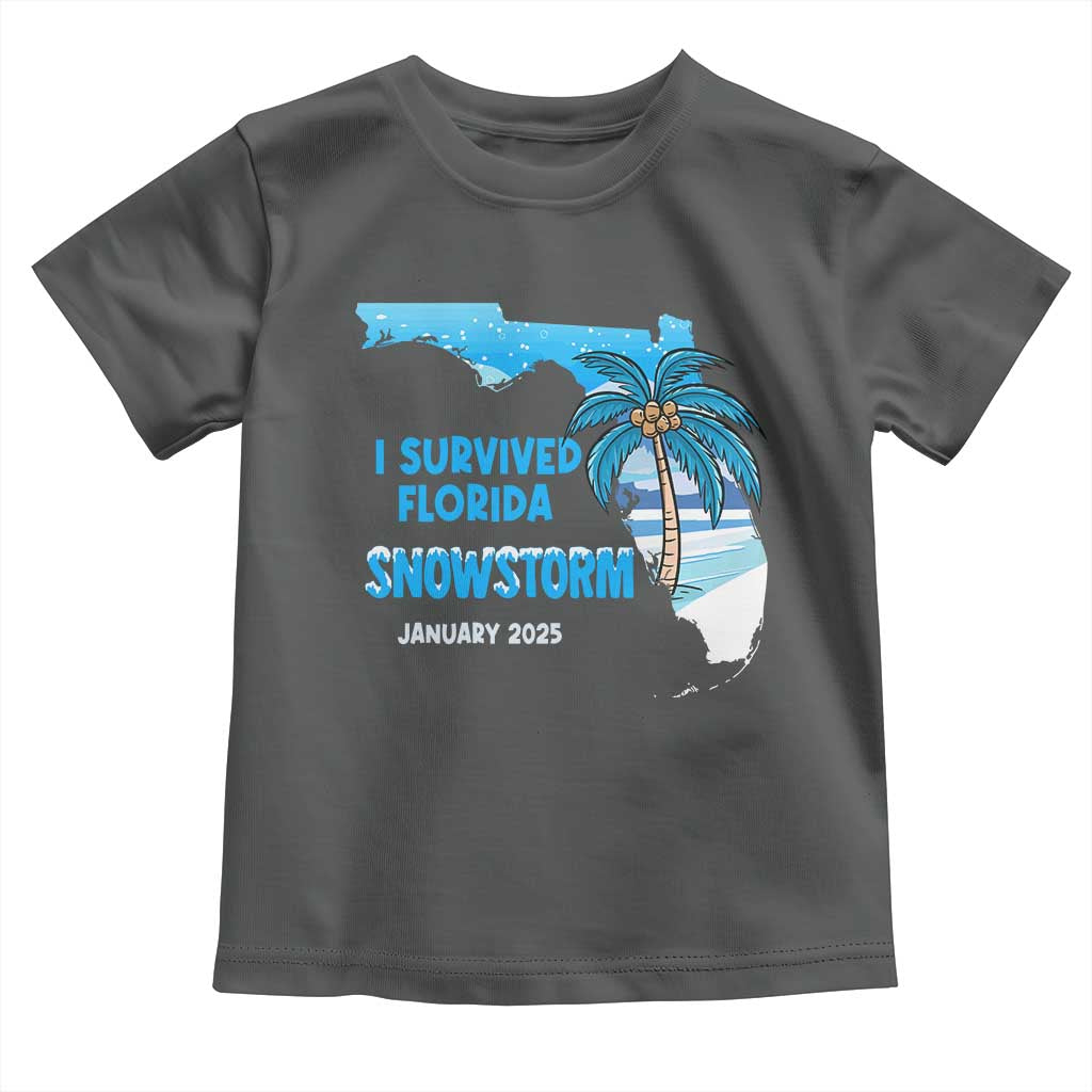 Funny I Survived Florida Snowstorm 2025 Toddler T Shirt Coconut Palm Tree TS11 Dark Heather Print Your Wear
