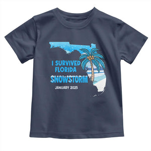 Funny I Survived Florida Snowstorm 2025 Toddler T Shirt Coconut Palm Tree TS11 Navy Print Your Wear