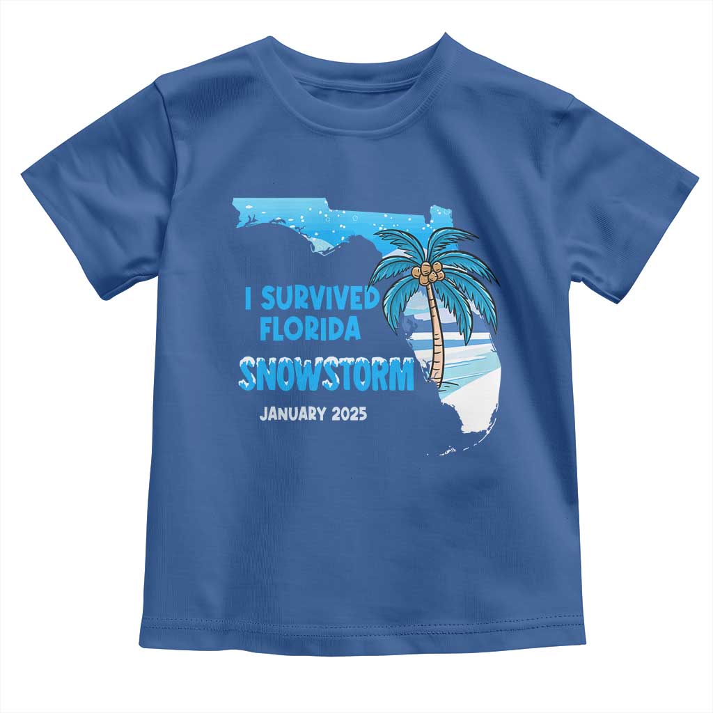 Funny I Survived Florida Snowstorm 2025 Toddler T Shirt Coconut Palm Tree TS11 Royal Blue Print Your Wear