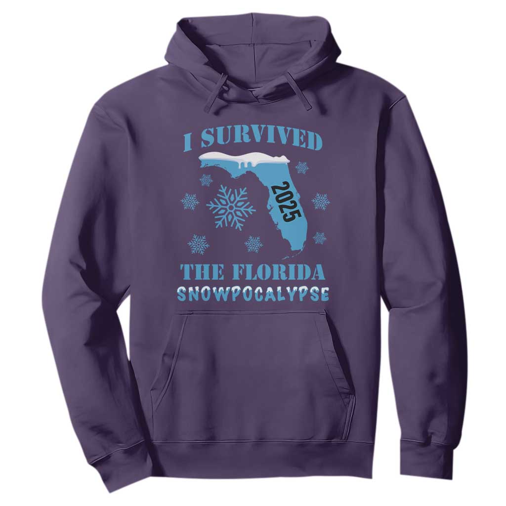 Funny I Survived The Florida Snowpocalypse 2025 Hoodie Snowflakes TS11 Purple Print Your Wear