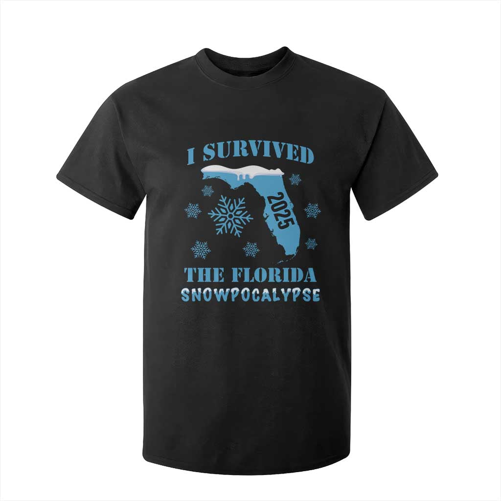 Funny I Survived The Florida Snowpocalypse 2025 T Shirt For Kid Snowflakes TS11 Black Print Your Wear