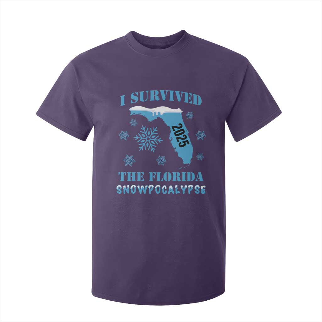 Funny I Survived The Florida Snowpocalypse 2025 T Shirt For Kid Snowflakes TS11 Purple Print Your Wear