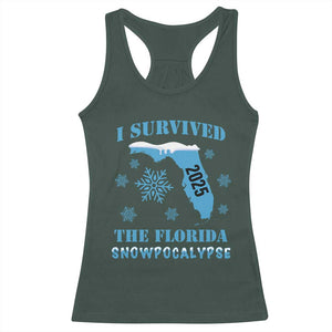 Funny I Survived The Florida Snowpocalypse 2025 Racerback Tank Top Snowflakes TS11 Dark Forest Green Print Your Wear