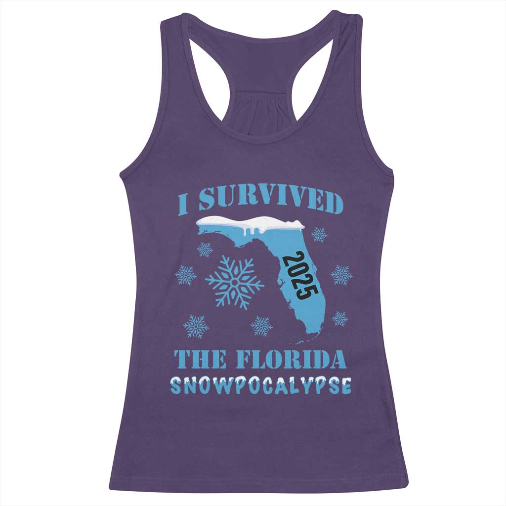 Funny I Survived The Florida Snowpocalypse 2025 Racerback Tank Top Snowflakes TS11 Purple Print Your Wear