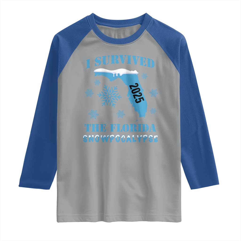 Funny I Survived The Florida Snowpocalypse 2025 Raglan Shirt Snowflakes TS11 Sport Gray Royal Print Your Wear