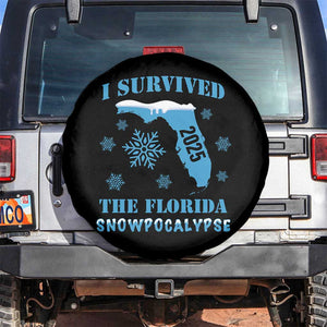 Funny I Survived The Florida Snowpocalypse 2025 Spare Tire Cover Snowflakes TS11 No hole Black Print Your Wear