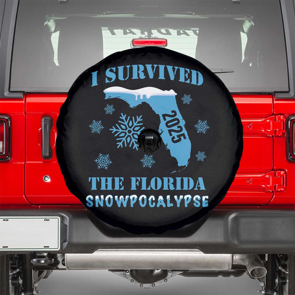 Funny I Survived The Florida Snowpocalypse 2025 Spare Tire Cover Snowflakes TS11 Black Print Your Wear