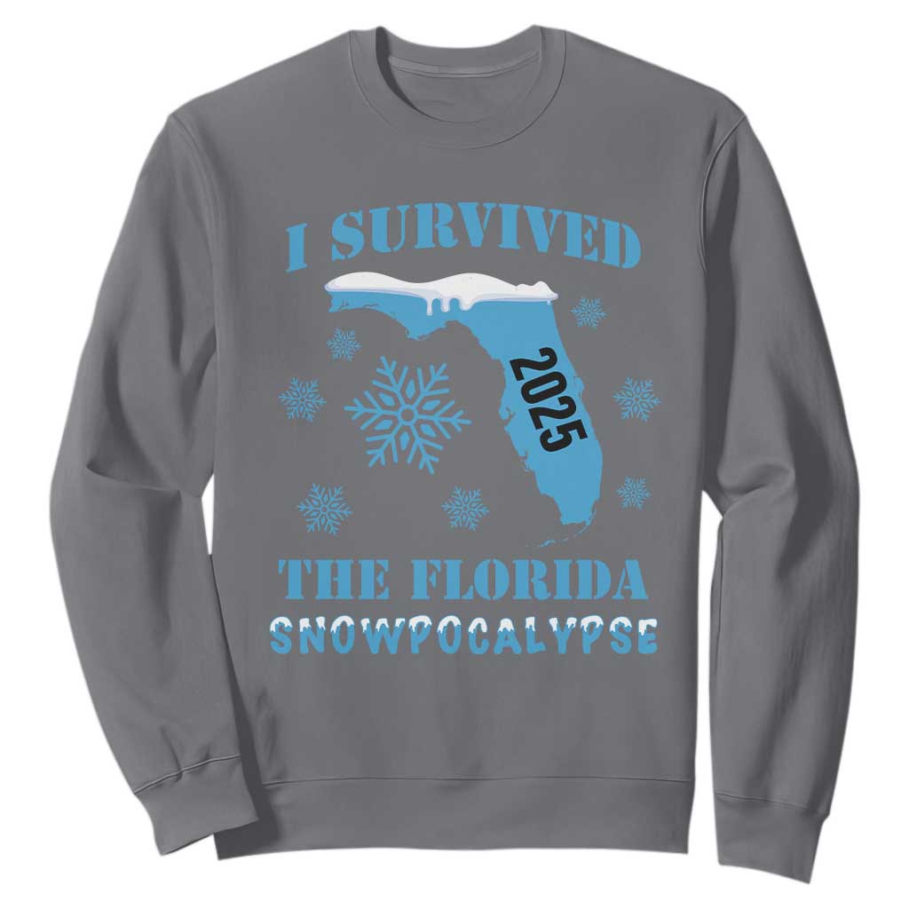 Funny I Survived The Florida Snowpocalypse 2025 Sweatshirt Snowflakes TS11 Charcoal Print Your Wear