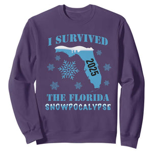 Funny I Survived The Florida Snowpocalypse 2025 Sweatshirt Snowflakes TS11 Purple Print Your Wear