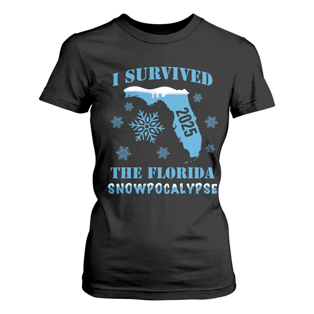 Funny I Survived The Florida Snowpocalypse 2025 T Shirt For Women Snowflakes TS11 Black Print Your Wear