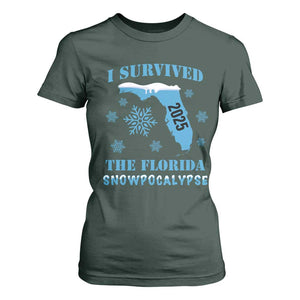 Funny I Survived The Florida Snowpocalypse 2025 T Shirt For Women Snowflakes TS11 Dark Forest Green Print Your Wear