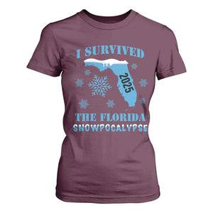 Funny I Survived The Florida Snowpocalypse 2025 T Shirt For Women Snowflakes TS11 Maroon Print Your Wear