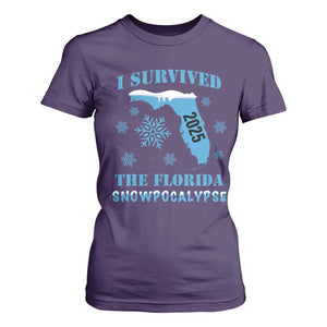 Funny I Survived The Florida Snowpocalypse 2025 T Shirt For Women Snowflakes TS11 Purple Print Your Wear