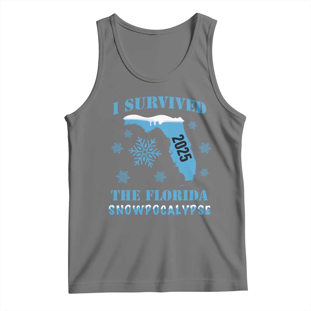Funny I Survived The Florida Snowpocalypse 2025 Tank Top Snowflakes TS11 Black Heather Print Your Wear