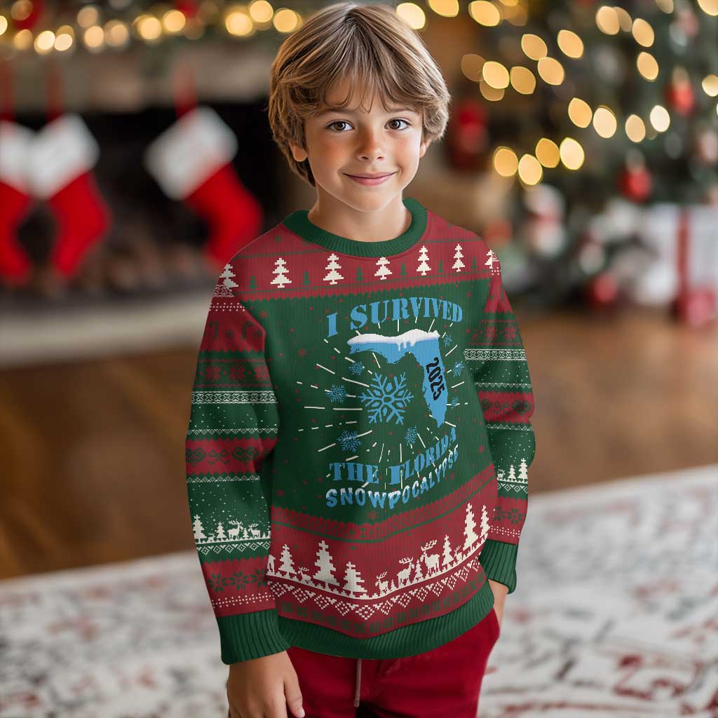 Funny I Survived The Florida Snowpocalypse 2025 Knit Sweatshirt Snowflakes TS11 Christmas Print Your Wear