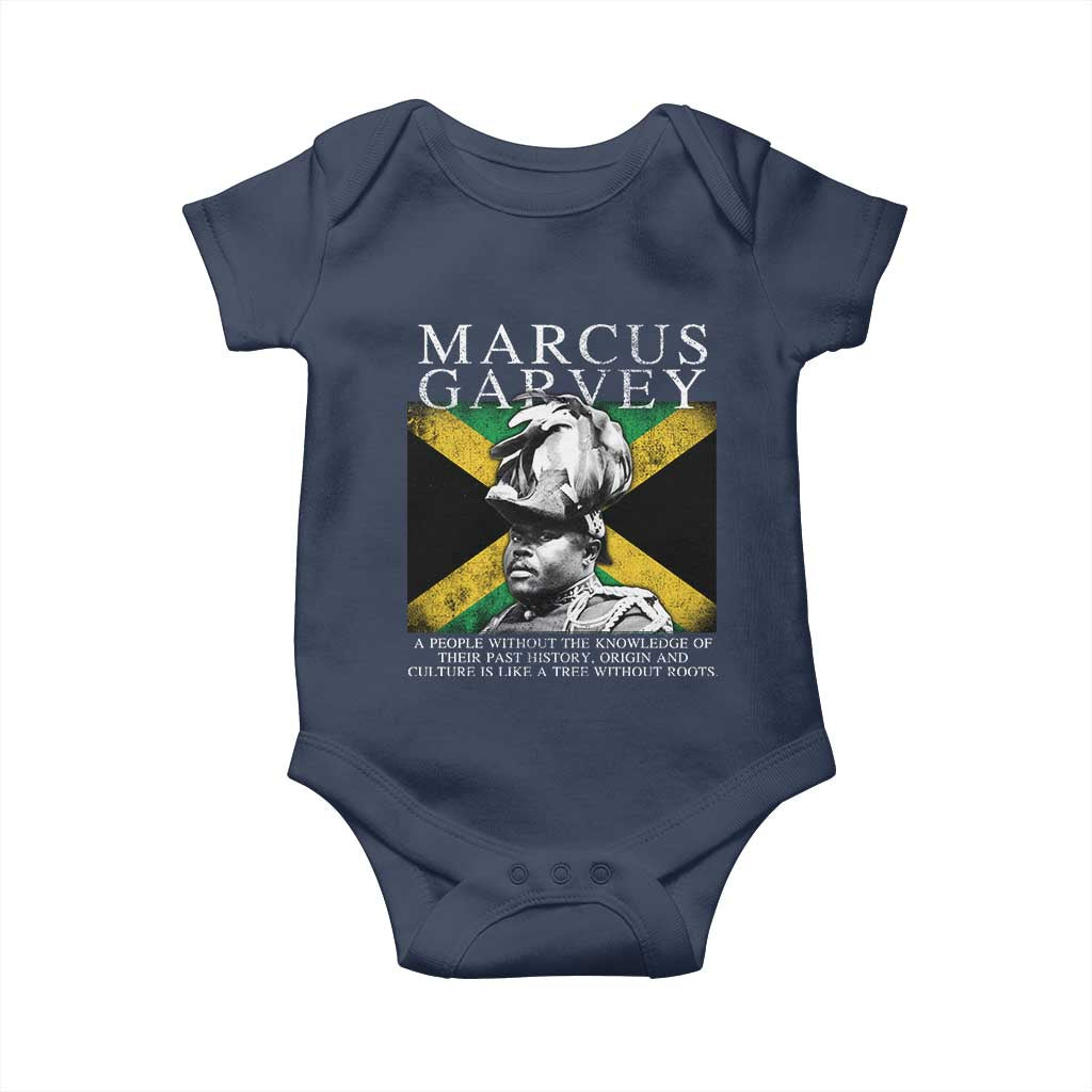 Marcus Garvey Quote Baby Onesie A People Without The Knowledge Of Their Past History Origin And Culture Jamaican Flag TS11 Navy Print Your Wear