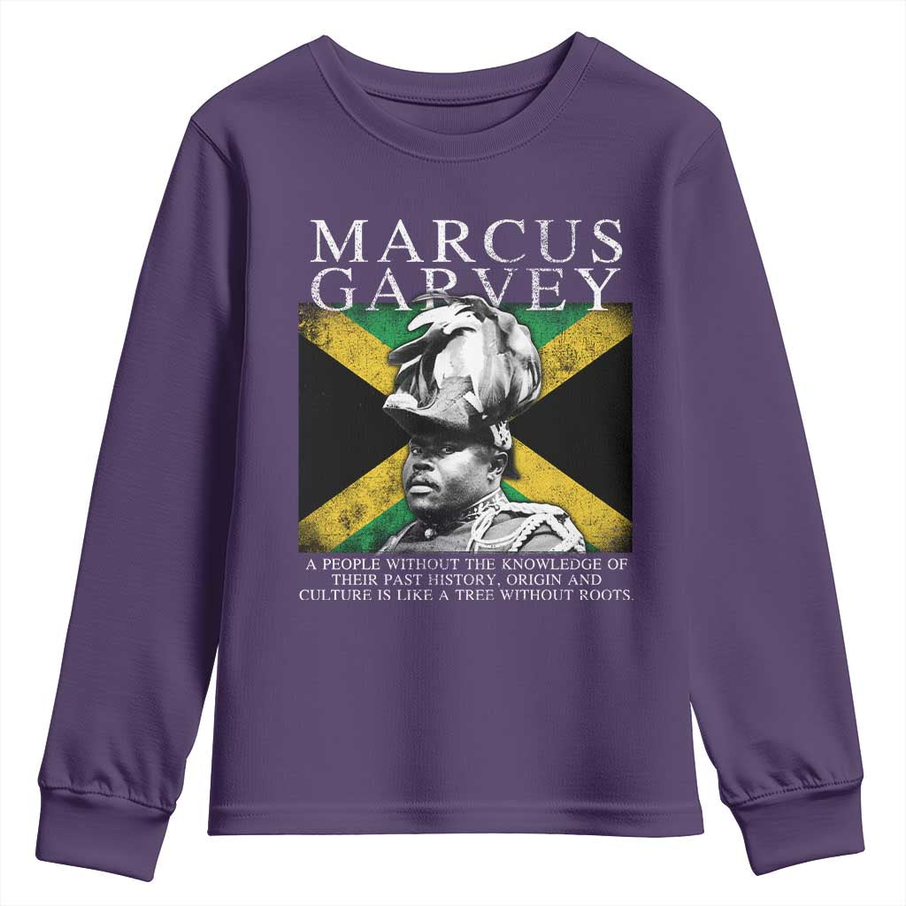 Marcus Garvey Quote Youth Sweatshirt A People Without The Knowledge Of Their Past History Origin And Culture Jamaican Flag TS11 Purple Print Your Wear