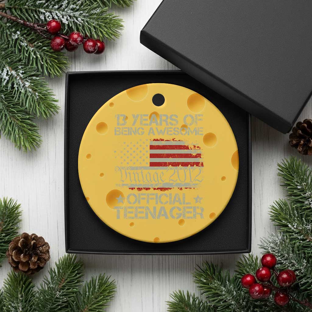 Funny 13th Birthday Ceramic Ornament Vintage 2012 Official Teenager 13 Years Of Being Awesome USA Flag TS11 1pc Yellow Cheese Print Your Wear