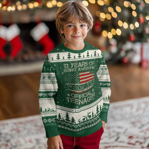 Funny 13th Birthday Ugly Christmas Sweater Vintage 2012 Official Teenager 13 Years Of Being Awesome USA Flag TS11 Forest Green Beige Print Your Wear