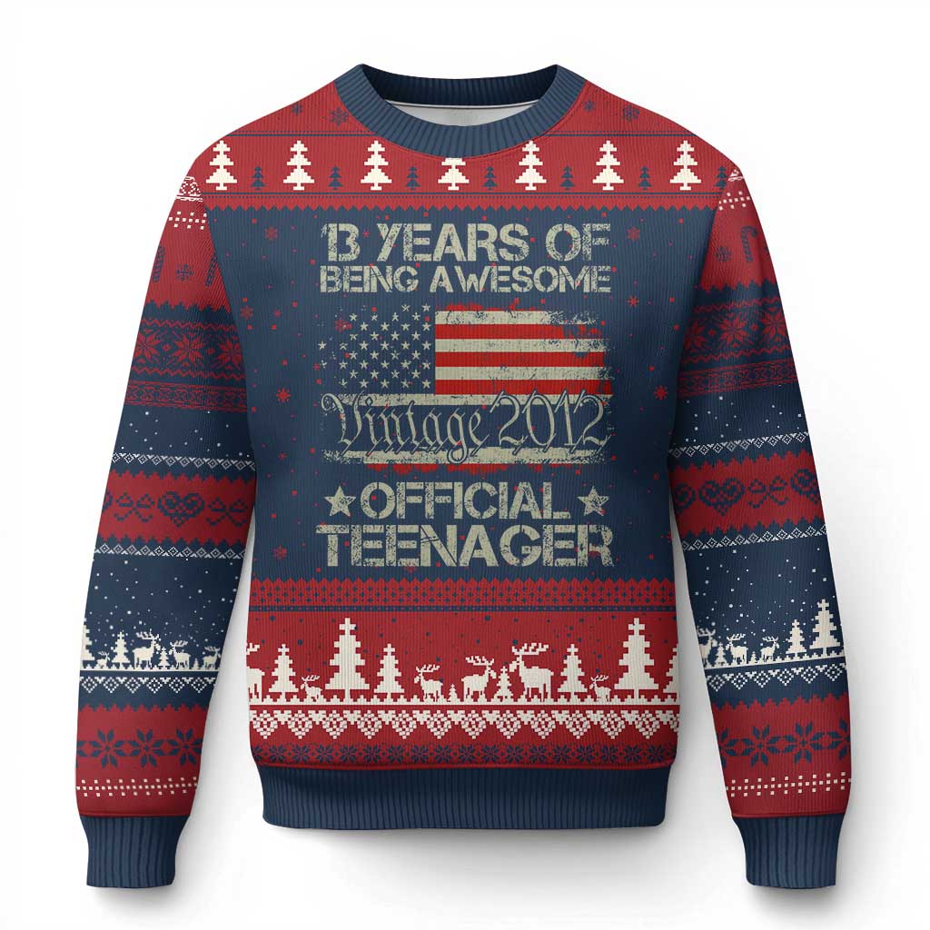 Funny 13th Birthday Ugly Christmas Sweater Vintage 2012 Official Teenager 13 Years Of Being Awesome USA Flag TS11 Navy Red Print Your Wear