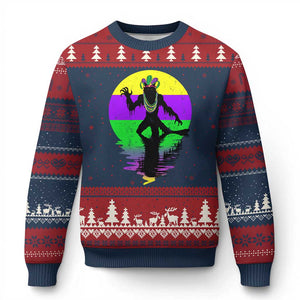 Funny Mardi Gras Rougarou Ugly Christmas Sweater Beads Carnival Cryptids Of Louisiana TS11 Navy Red Print Your Wear