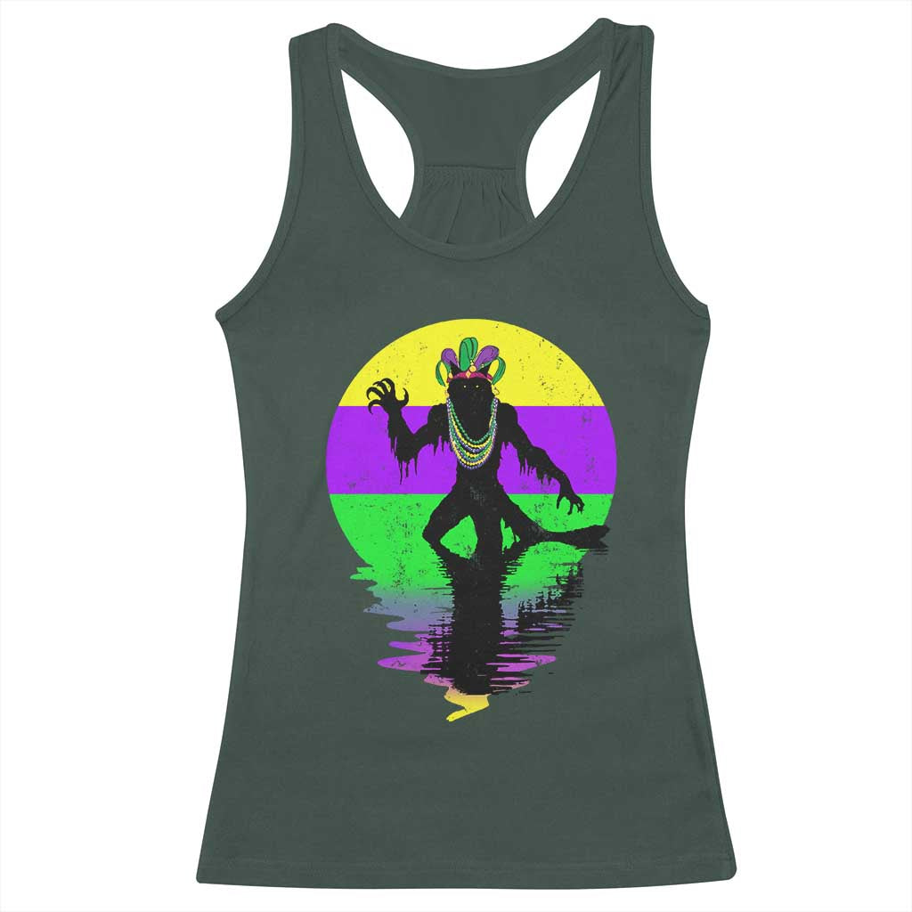 Funny Mardi Gras Rougarou Racerback Tank Top Beads Carnival Cryptids Of Louisiana TS11 Dark Forest Green Print Your Wear