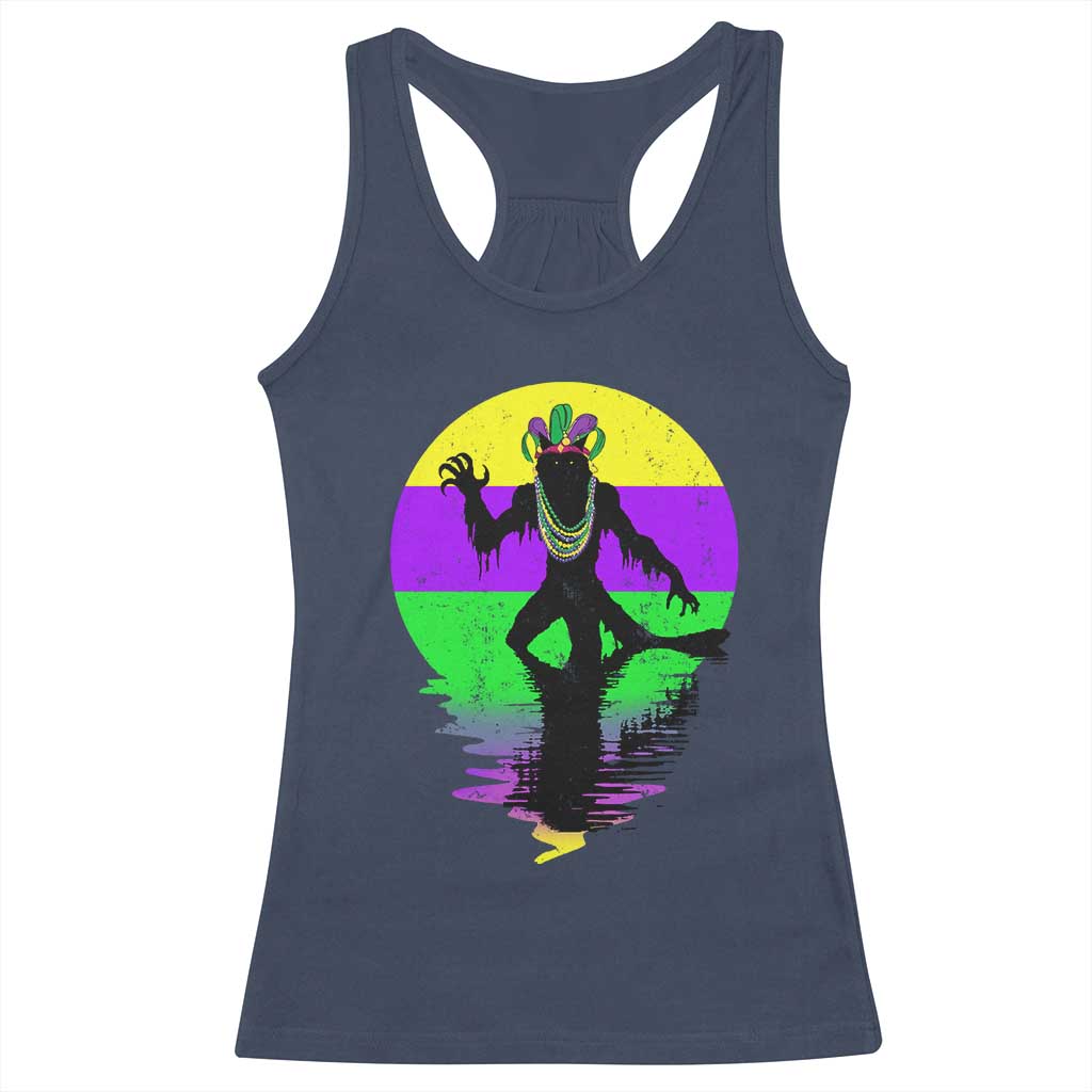 Funny Mardi Gras Rougarou Racerback Tank Top Beads Carnival Cryptids Of Louisiana TS11 Navy Print Your Wear