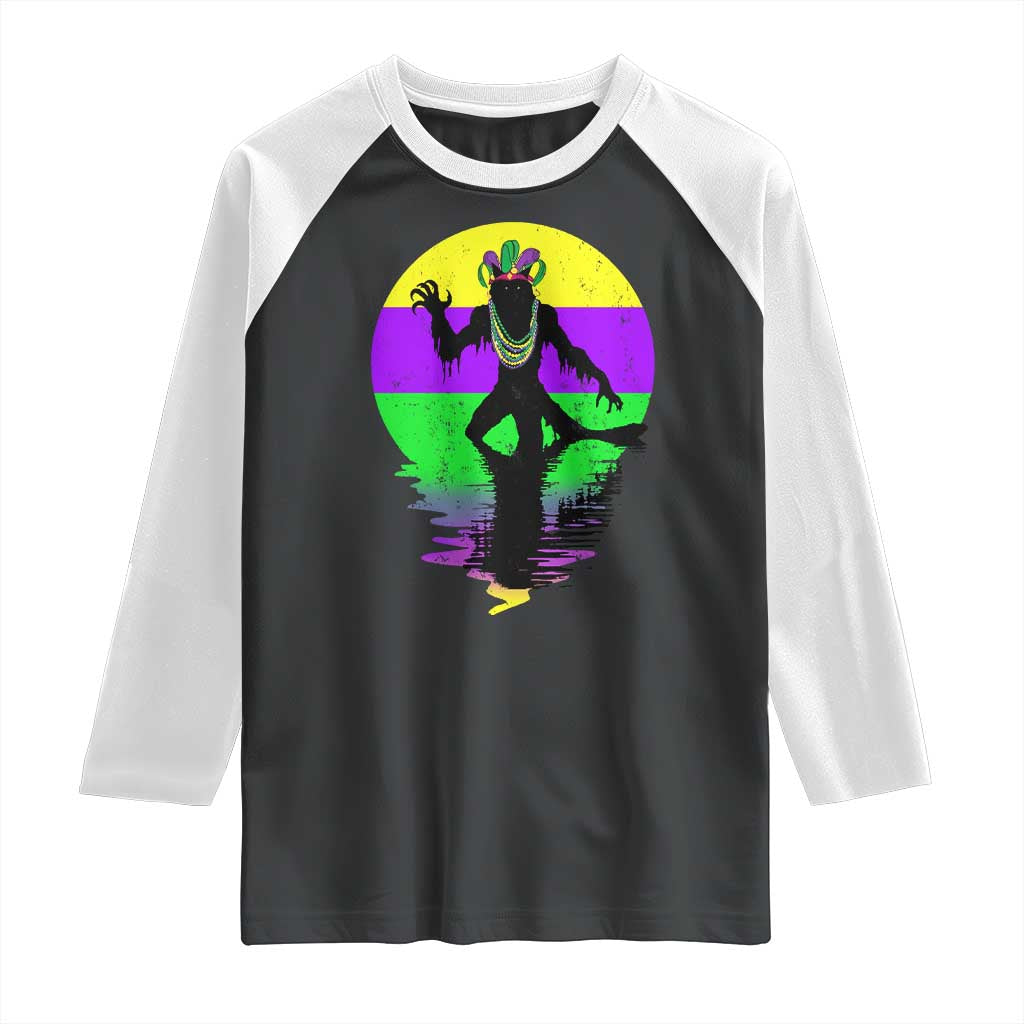 Funny Mardi Gras Rougarou Raglan Shirt Beads Carnival Cryptids Of Louisiana TS11 Black White Print Your Wear