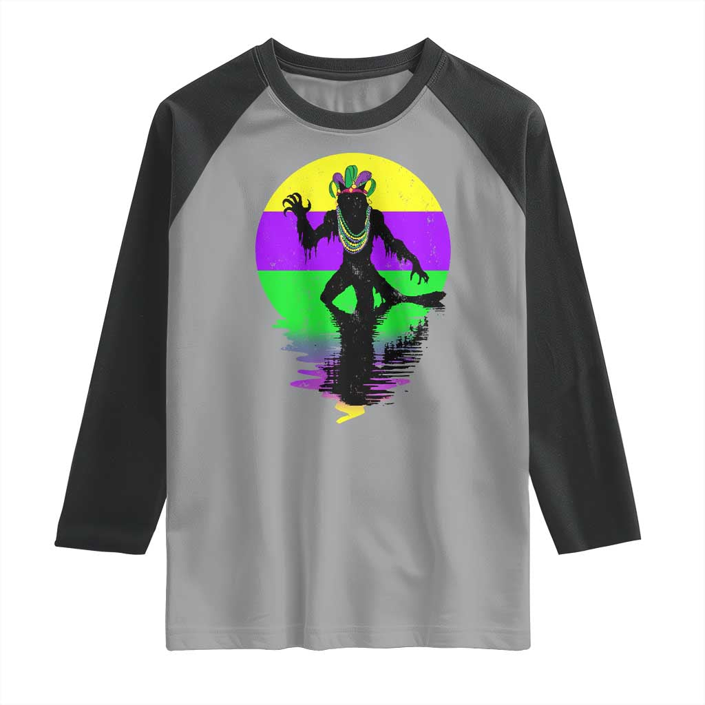 Funny Mardi Gras Rougarou Raglan Shirt Beads Carnival Cryptids Of Louisiana TS11 Sport Gray Black Print Your Wear