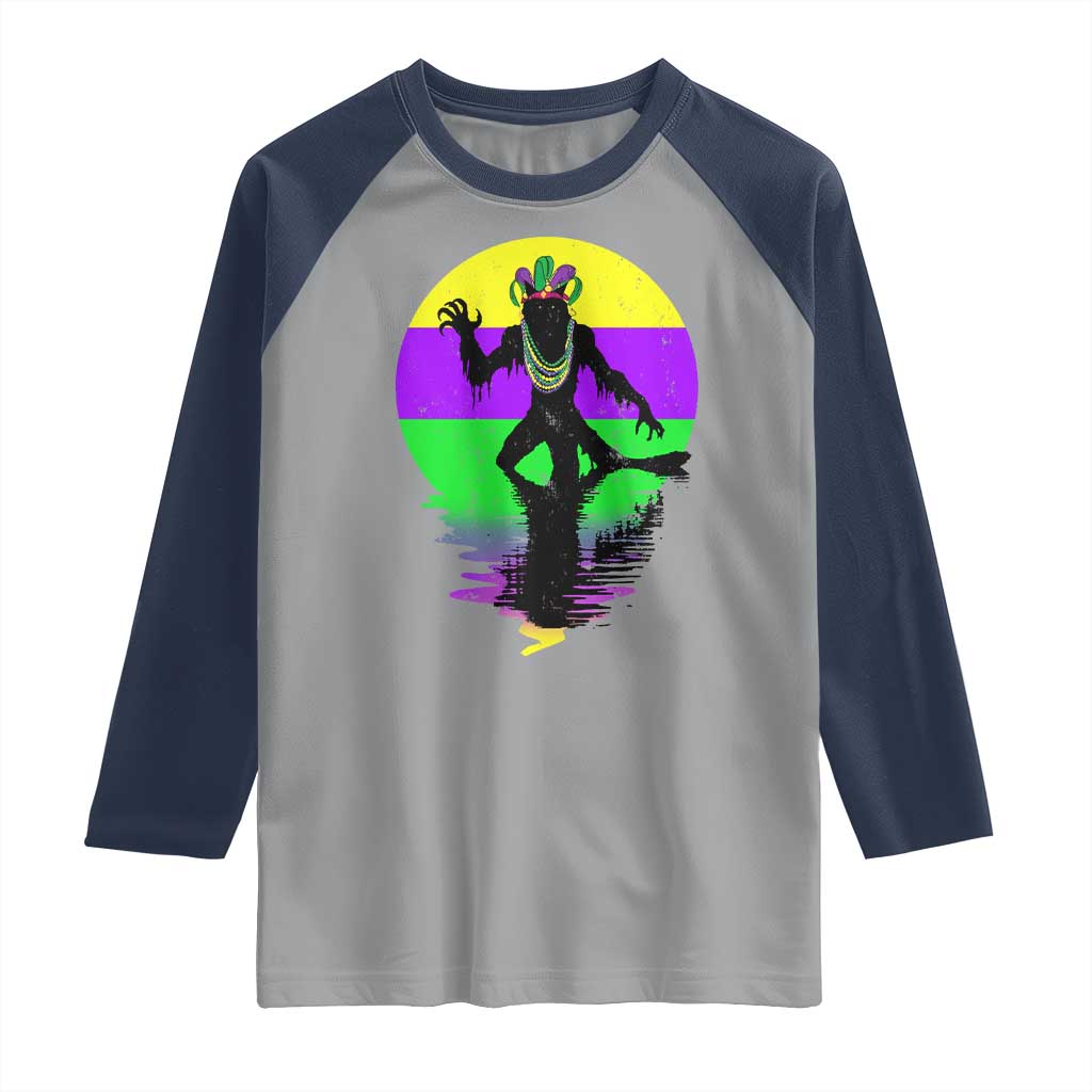 Funny Mardi Gras Rougarou Raglan Shirt Beads Carnival Cryptids Of Louisiana TS11 Sport Gray Navy Print Your Wear