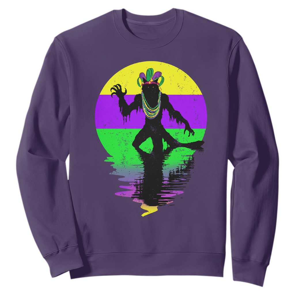 Funny Mardi Gras Rougarou Sweatshirt Beads Carnival Cryptids Of Louisiana TS11 Purple Print Your Wear