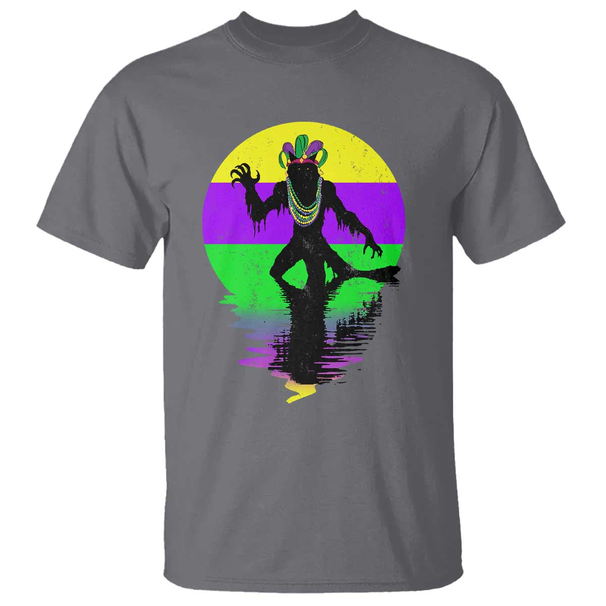 Funny Mardi Gras Rougarou T Shirt Beads Carnival Cryptids Of Louisiana TS11 Charcoal Print Your Wear