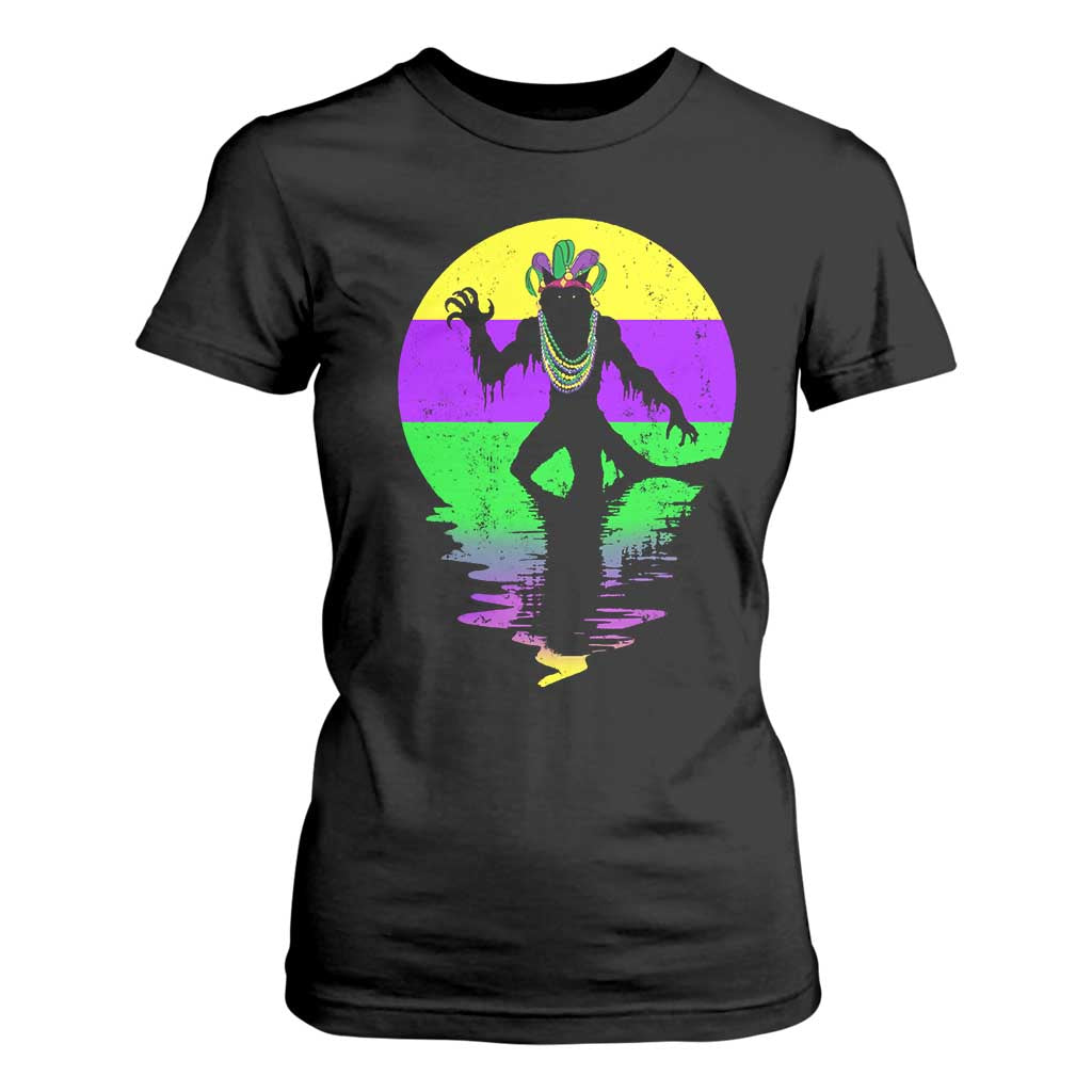 Funny Mardi Gras Rougarou T Shirt For Women Beads Carnival Cryptids Of Louisiana TS11 Black Print Your Wear