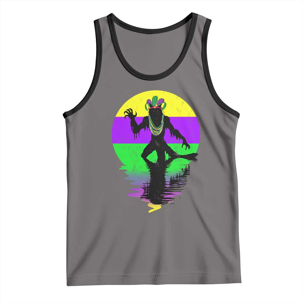 Funny Mardi Gras Rougarou Tank Top Beads Carnival Cryptids Of Louisiana TS11 Deep Heather Black Print Your Wear