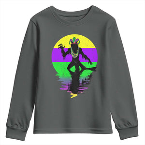 Funny Mardi Gras Rougarou Youth Sweatshirt Beads Carnival Cryptids Of Louisiana TS11 Dark Heather Print Your Wear