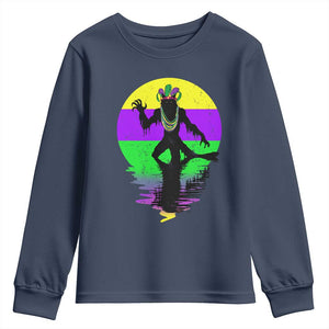 Funny Mardi Gras Rougarou Youth Sweatshirt Beads Carnival Cryptids Of Louisiana TS11 Navy Print Your Wear