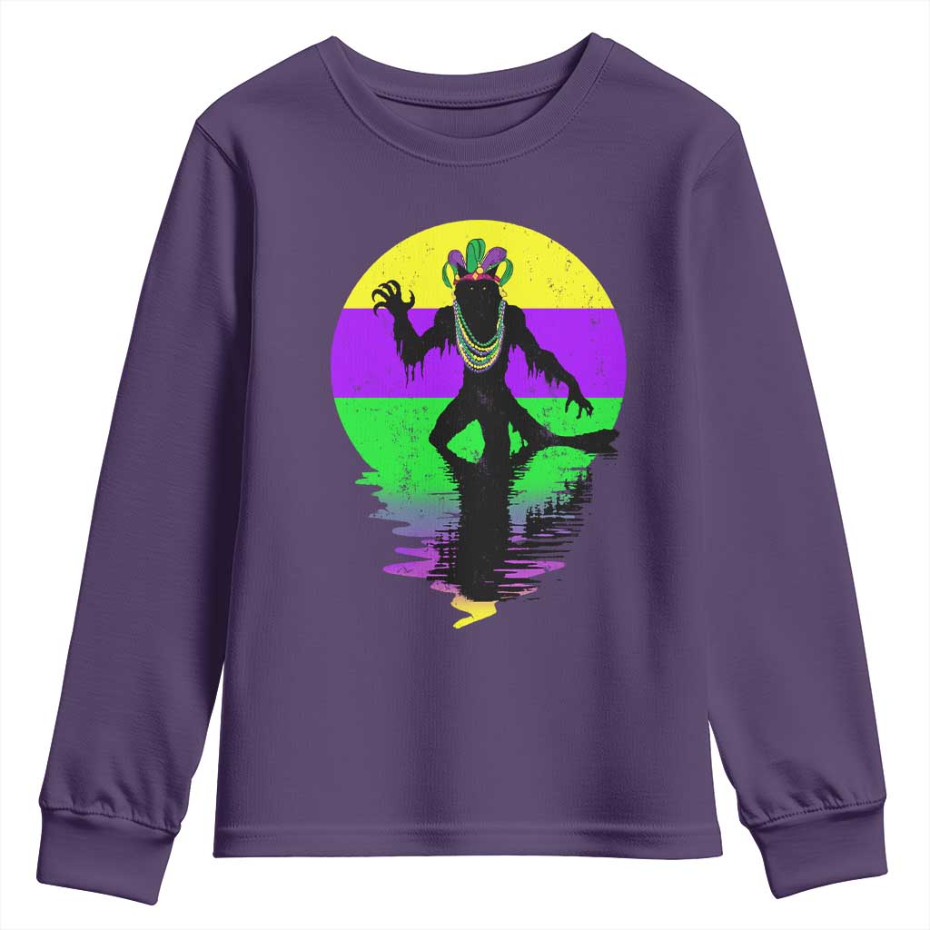Funny Mardi Gras Rougarou Youth Sweatshirt Beads Carnival Cryptids Of Louisiana TS11 Purple Print Your Wear