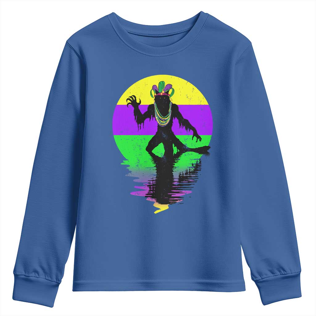 Funny Mardi Gras Rougarou Youth Sweatshirt Beads Carnival Cryptids Of Louisiana TS11 Royal Blue Print Your Wear