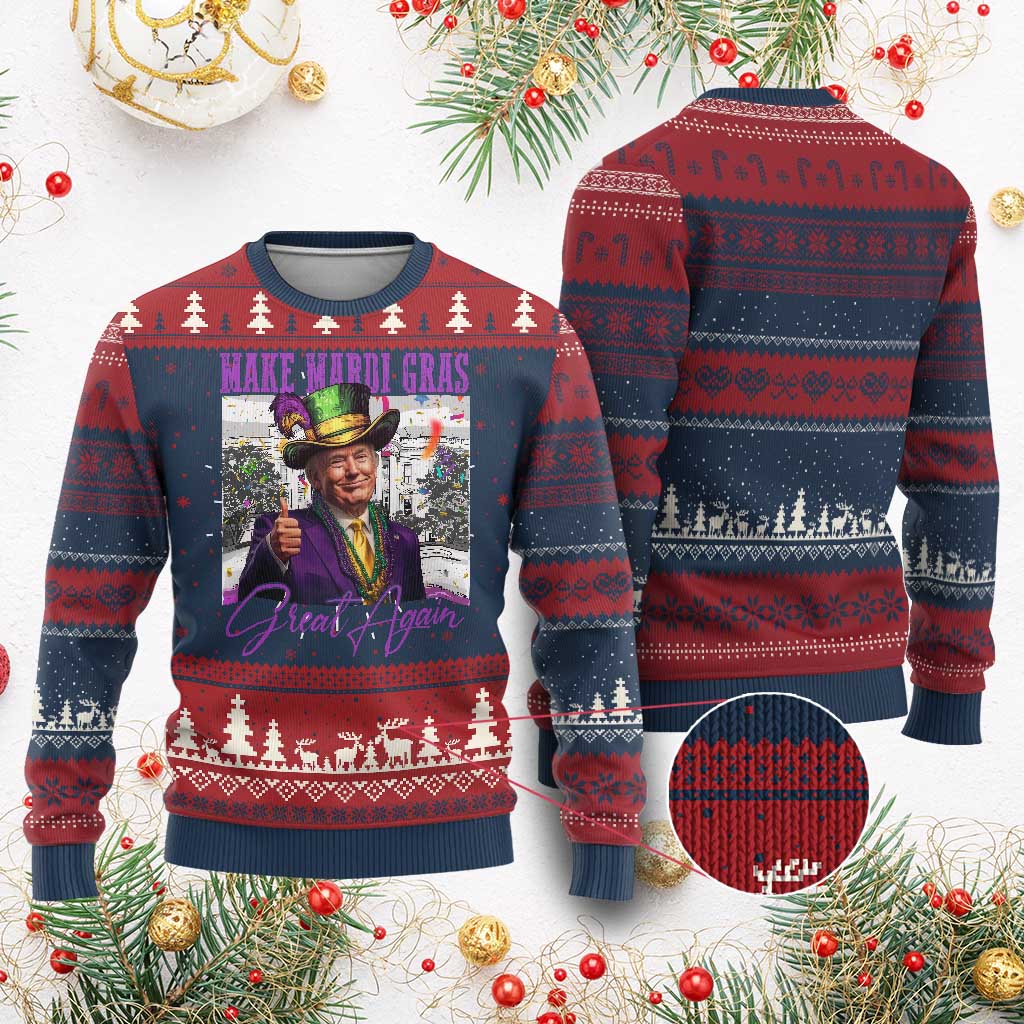 Funny Trump Mardi Gras Knit Sweatshirt Make Mardi Gras Great Again White House Parade TS11 Burgundy Print Your Wear