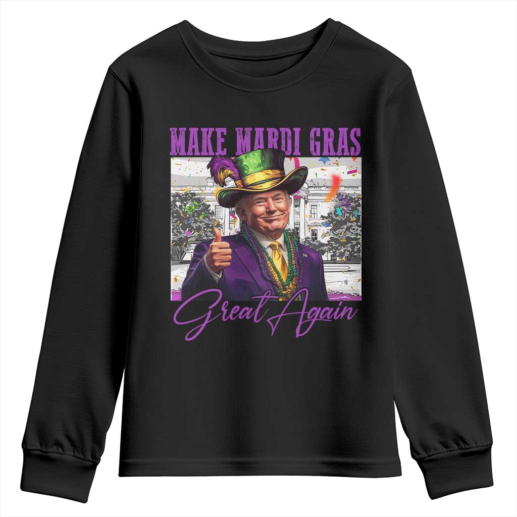 Funny Trump Mardi Gras Youth Sweatshirt Make Mardi Gras Great Again White House Parade TS11 Black Print Your Wear