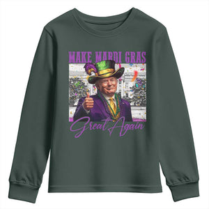 Funny Trump Mardi Gras Youth Sweatshirt Make Mardi Gras Great Again White House Parade TS11 Dark Forest Green Print Your Wear