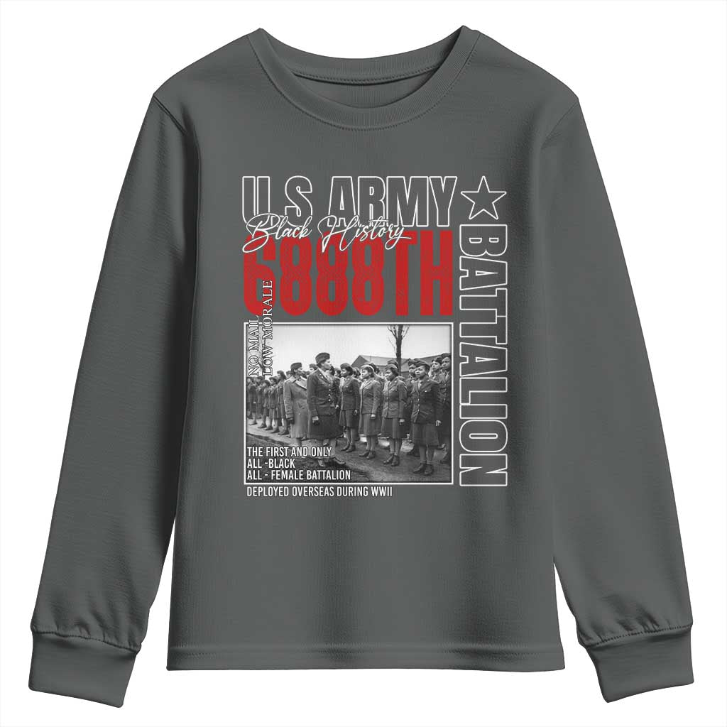 6888th Battalion Youth Sweatshirt The First And Only All Black Female Battalion Black History Month TS11 Dark Heather Print Your Wear