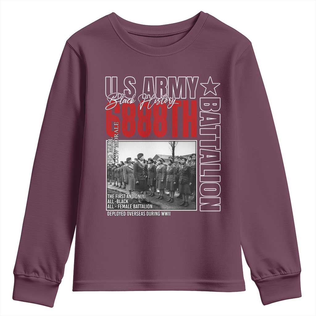 6888th Battalion Youth Sweatshirt The First And Only All Black Female Battalion Black History Month TS11 Maroon Print Your Wear