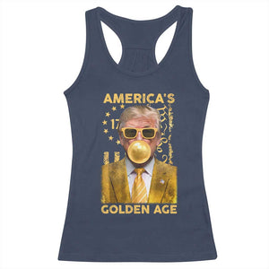 Funny Trump 2025 American's Golden Age Racerback Tank Top Trump Bubble Gum Gold American Flag TS11 Navy Print Your Wear