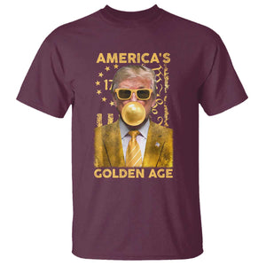 Funny Trump 2025 American's Golden Age T Shirt Trump Bubble Gum Gold American Flag TS11 Maroon Print Your Wear