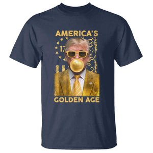 Funny Trump 2025 American's Golden Age T Shirt Trump Bubble Gum Gold American Flag TS11 Navy Print Your Wear